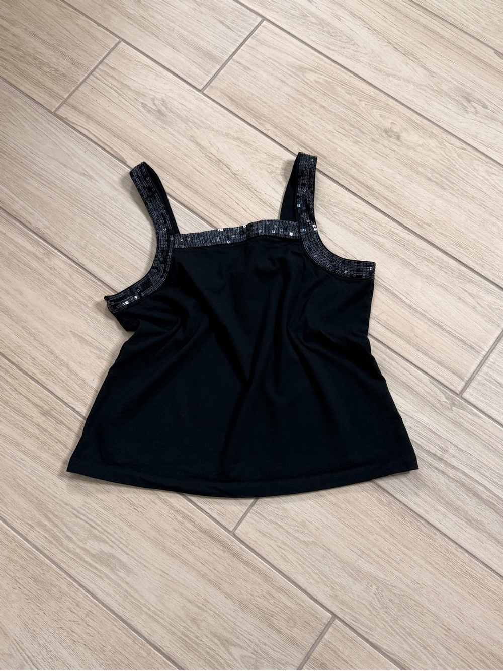 Quacker Factory Black Sequin Square Neck Tank Top Womens XL Y2K Party Knit Top